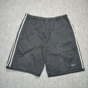 VINTAGE Nike Shorts Size Large Black Silver Label Cotton Pockets Drawstring Y2K